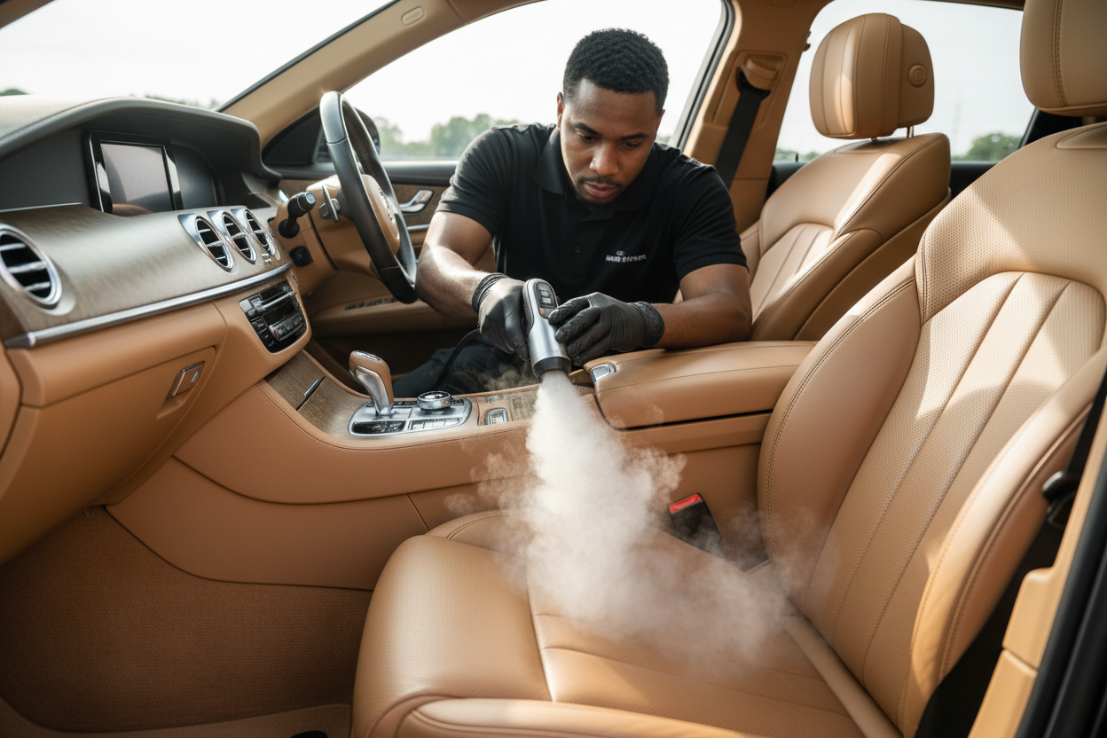 Auto detailer meticulously polishing a vehicle — Mobile Car Detailing industry